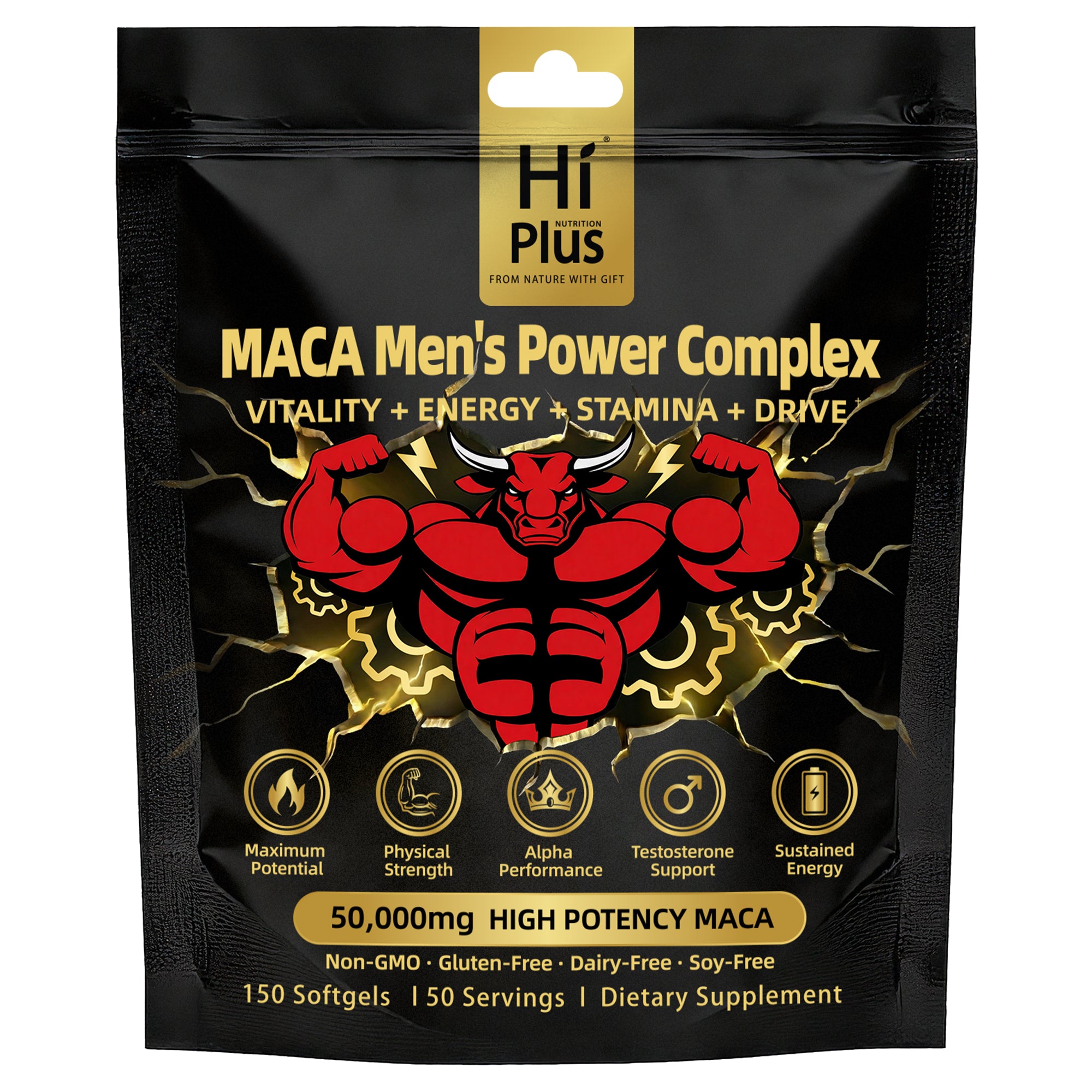 Testosterone Root HiPlus®Maca Root Capsules for Men 50,000mg, Men's Testosterone Booster ...