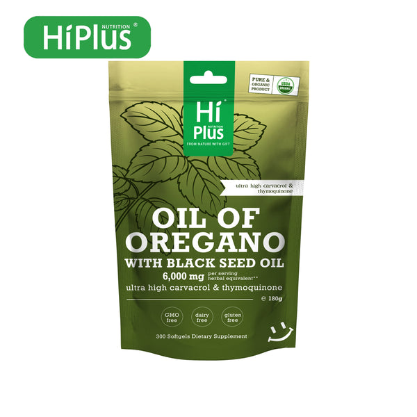 HiPlus® 2-in-1 Oil of Oregano + Black Seed Oil Softgels 6000mg | 4X Strength Carvacrol & Thymoquinone | Plant-Based, Non-GMO, lmmune Support | 300 Softgels
