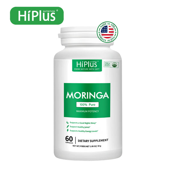 HiPlus® Moringa Powder Capsules | Pure Nutrient-Rich Moringa Leaf Powder, Natural Antioxidant Superfood for Energy, Gut Health, and Skin Wellness, with Essentia | Vitamins & Amino Acids | 60 Count