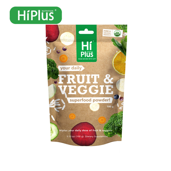 HiPlus® Superfood Greens & Fruits Powder - Natural Whole Food Supplement with 20+ Vegetables & Fruits, Rich in Vitamins A & C, High Fiber, Antioxidants, Probiotics, Digestive Enzymes - Plant-Based