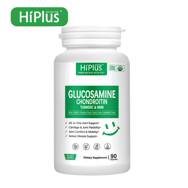 HiPlus® Glucosamine Chondroitin MSM and Turmeric Supplement -Joint Support Supplementfor Women & Men with Boswellia & Glucosamine Sulfate 1500 mg. Used for Cartilage & Joint Health & Flexibility 90 Capsules