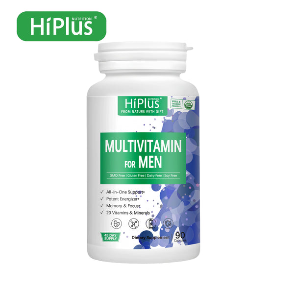HiPlus® Multivitamin for Men - Contains Vitamin D, Vitamin C, B12, Zinc and Other Essential Minerals. Supports Energy, Focus, Stamina & Overall Health - 90 Capsules