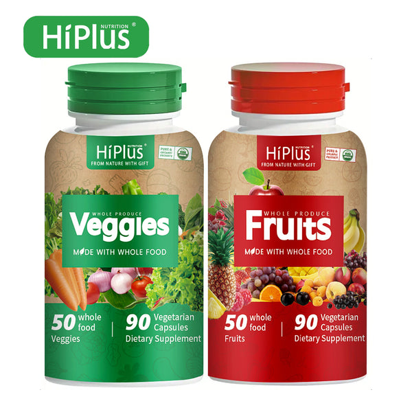 HiPlus® Fruits and Veggies Supplement - 90 Fruit and 90 Veggie Capsules, Supports Energy Levels, High Lycopene, Vitamins & Minerals -Made in The USA