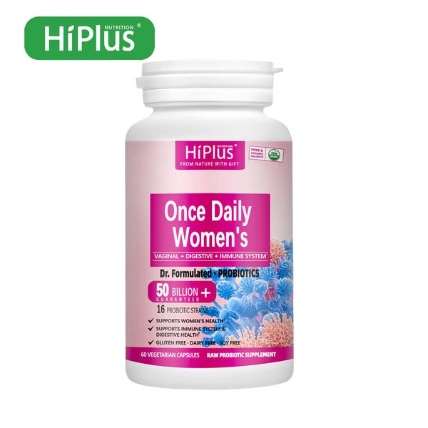 HiPlus® Probiotics for Women – Once Daily Doctor-Formulated Supplement with 50 Billion CFU, 16 Strains & Organic Prebiotics, Supports Gut, Vaginal & Immune Health, Dairy-Free, 60 Count