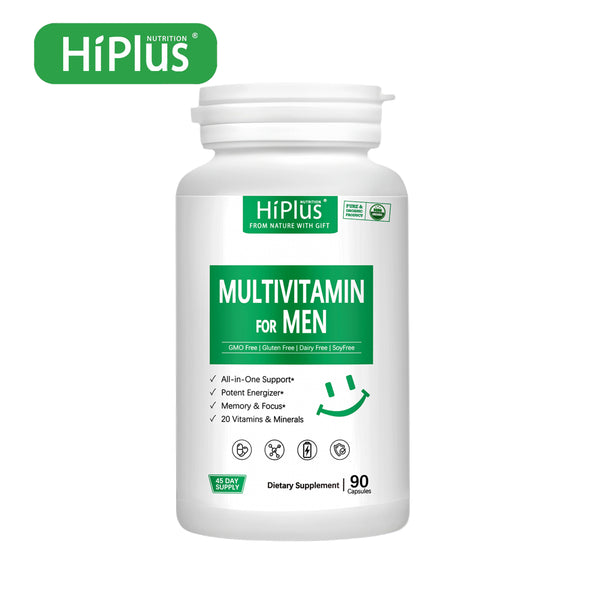 HiPlus® Multivitamin for Men- Daily Mens Multivitamins & Multiminerals with Vitamin A,C,D,E,B12,Zinc & More Essential Vitamins for Men - Mens Vitamins for Energy, Focus, and Mens Health. 90 Capsules