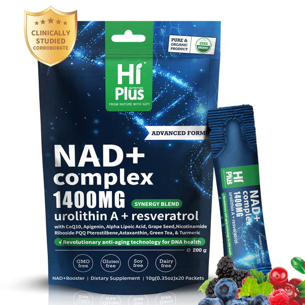 HiPlus® NAD+ Berry Flavor Drink 1400 mg Extra Strength NMN Alternative Liposomal, Green Tea + Astaxanthin for Women & Men,Resveratrol, CoQ10,PQQ,Alpha Lipoic Acid – Energy Anti-Aging,Cell Regeneration –20 Pack